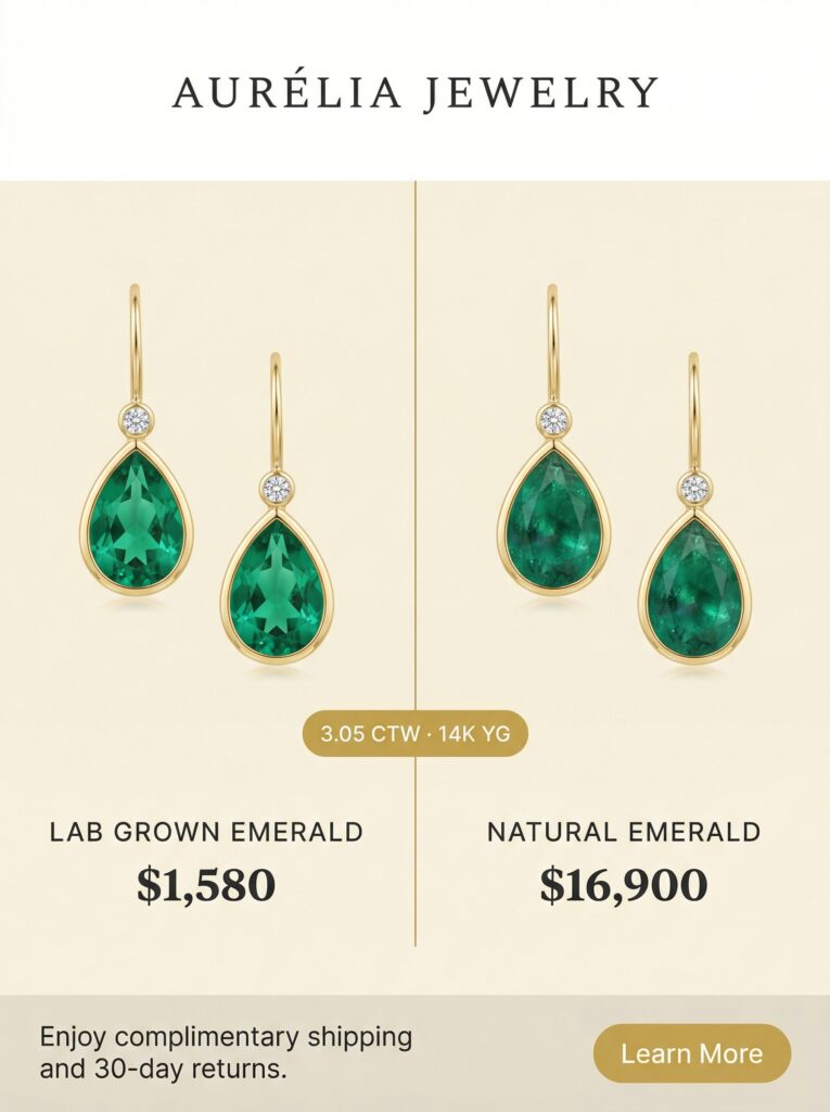 A facebook ad image showing comparison between natural diamonds and lab grown diamonds