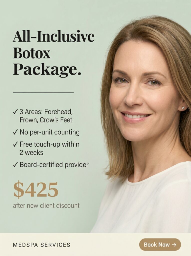 A Facebook ad showing personalized packages offered by a Medspas for different customers.